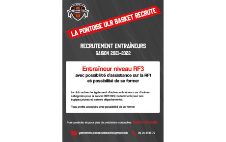 Nous recherchons un entraîneur niveau RF3 avec possibilité d'assistance sur la RF1